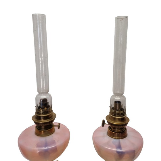 Image 1 of Antique French oil lamps on marble urn, 2nd half 19th century