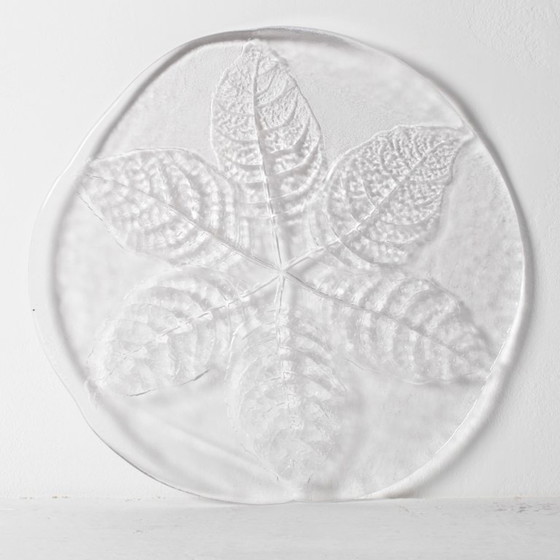 Image 1 of Large Kosta Boda Glass Cheese Platter: Vintage Leaf Design by Wärff / 1975