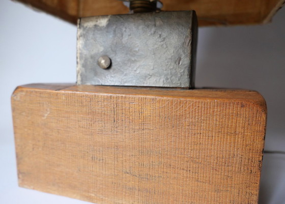 Image 1 of Grande lampe vintage années 70 design 1970 style ACCOLAY bois metal tissu