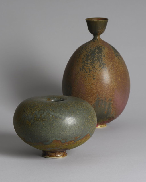 Rare duo de vases sculpturaux de l'artiste céramiste Mathies Schwarze - Terre cuite émaillée, Allemagne
