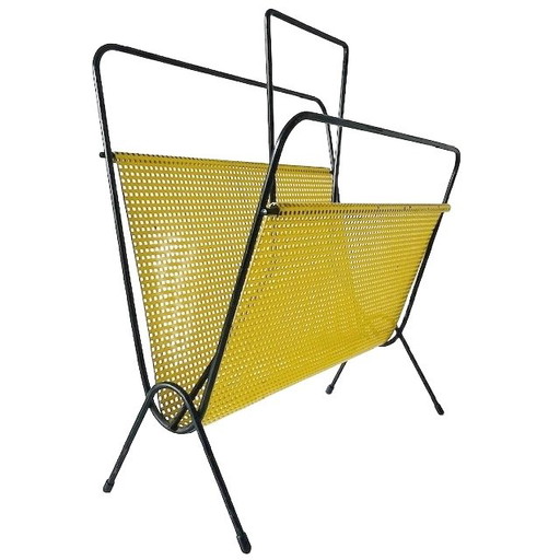 Revistero Pilastro de metal amarillo y negro estilo Pop Art vintage de mediados de siglo, años 50