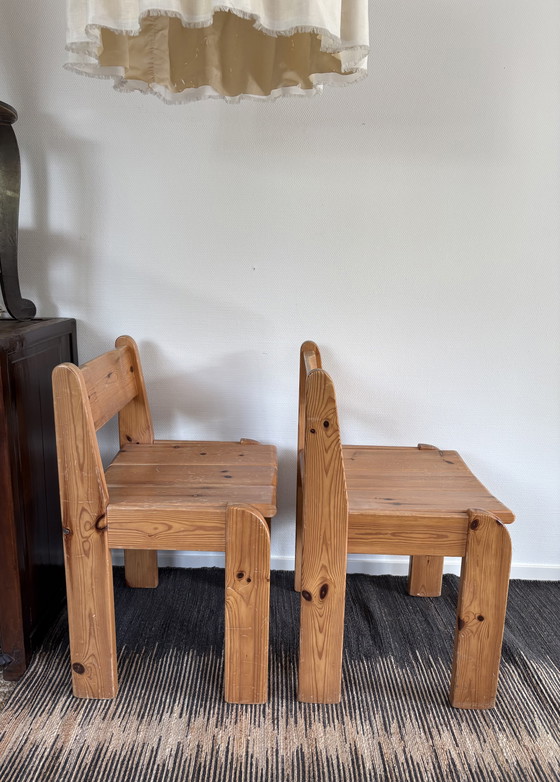 Image 1 of   Vintage Ate van Apeldoorn set pine wood stoelen brutalist