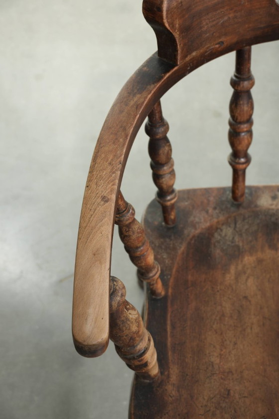 Image 1 of 4 x Antique wooden English pub/captain chairs from the late 19th century with character