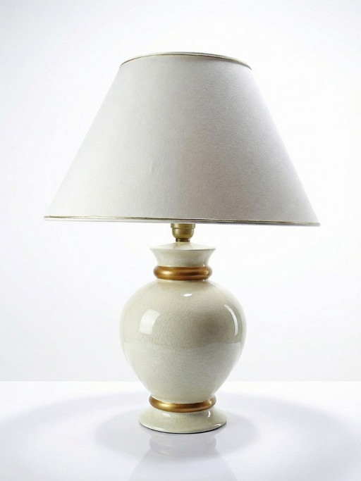 Lampada vintage in terracotta craquelé color bianco crema, Le Dauphin, anni '60-'70, Panama