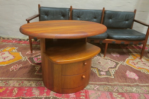 Solid Teak Oval Coffee Table With Swivel Top By Silkeborg, Denmark, 1960s – salontafels, Wood