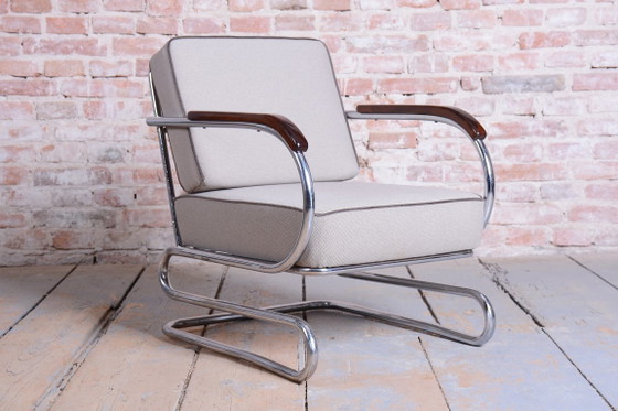 Restored Bauhaus Double Suspension Chair, Halabala, UP Zavody, Oak, Czech, 1930s – UP Závody, Armchairs (photo 11 of 16)