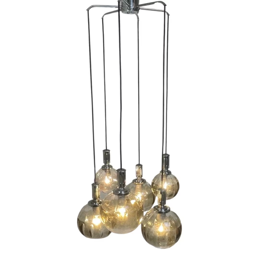 Massive - Cascade - Lampadario a sospensione vintage anni '60 - Incluso baldacchino abbinato - Vetro fumé