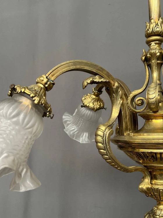 Antieke kroonluchter van massief verguld brons. – Bronze (photo 4 of 8)