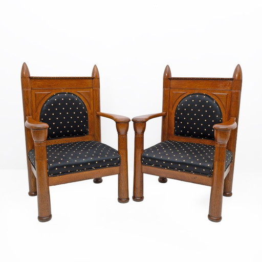 Eikenhouten art deco fauteuils in Amsterdamse stijl uit de jaren 1920