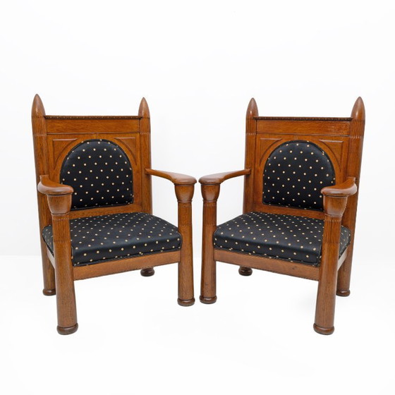 Image 1 of Eikenhouten art deco fauteuils in Amsterdamse stijl uit de jaren 1920