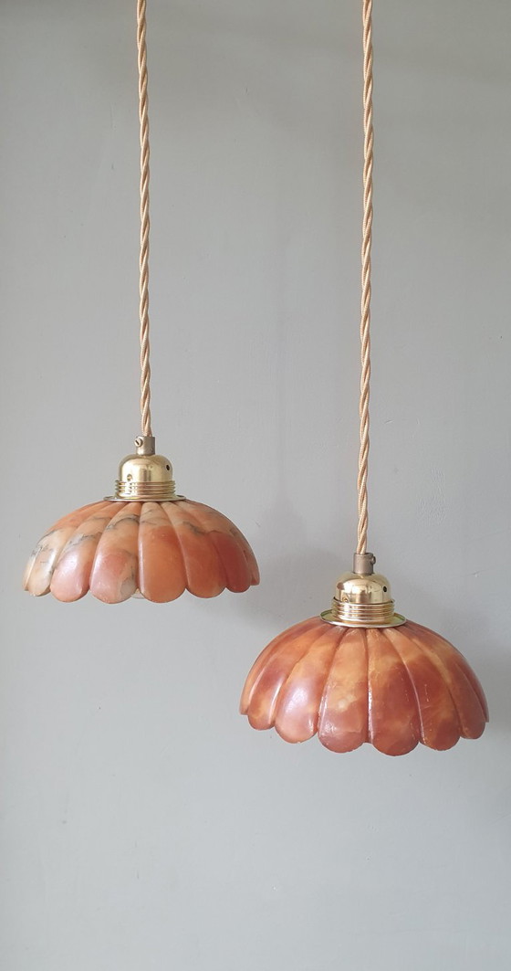 Set de Suspensions Vintage en Marbre Marron, Rouge, Ambre – Marble, Metal (photo 16 of 23)