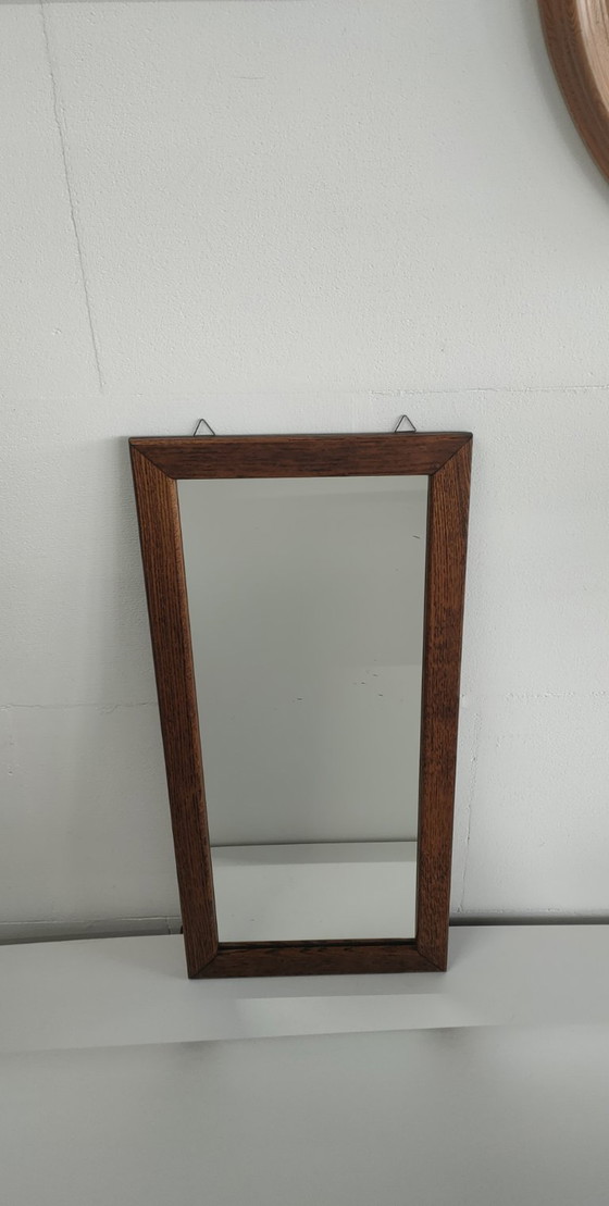 Image 1 of Rechthoekige vintage jaren 50-60 houten wandspiegel ('disturbed')