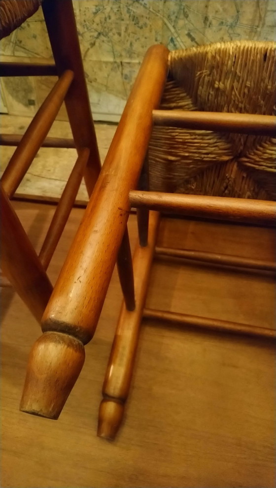 Pair of beech stools with straw seats – Wood, Vintage (photo 13 of 16)