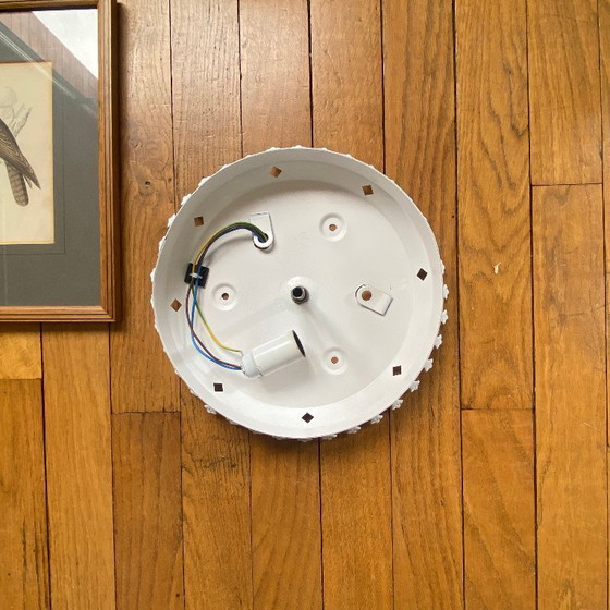 Image 1 of Lampada da soffitto antica con vetro trasparente e metallo bianco