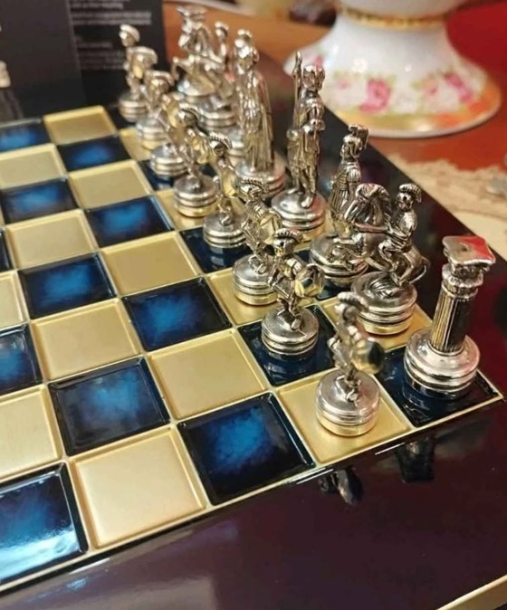 Image 1 of Manopoulos Griekenland schaakspel met schaakbord en certificaat