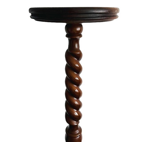 Image 1 of Vintage Mid-century French turned Barley Twist plant column solid wood plant stand 1960s