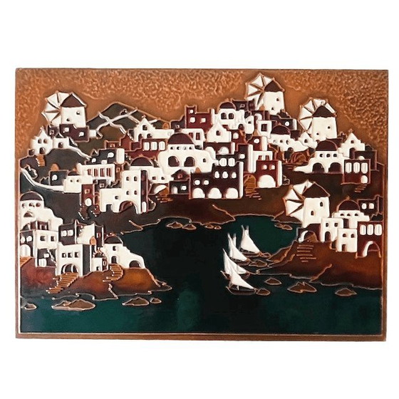 Image 1 of Targa da muro greca d'epoca di metà secolo, smalto su rame, dipinto AETHRA, anni '70