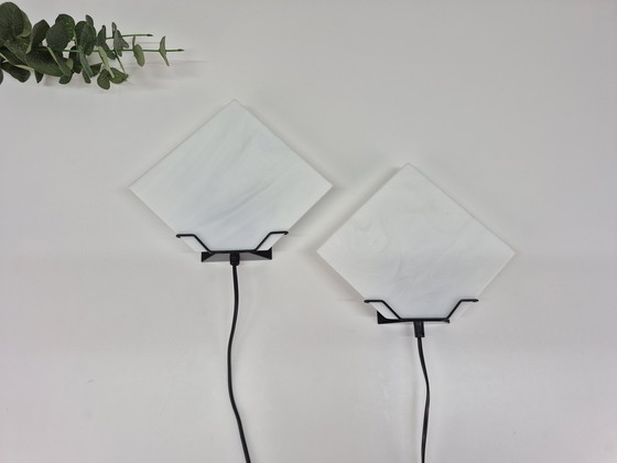 Image 1 of Set (2) vintage wall lamps. Black and white, 70s and 80s.