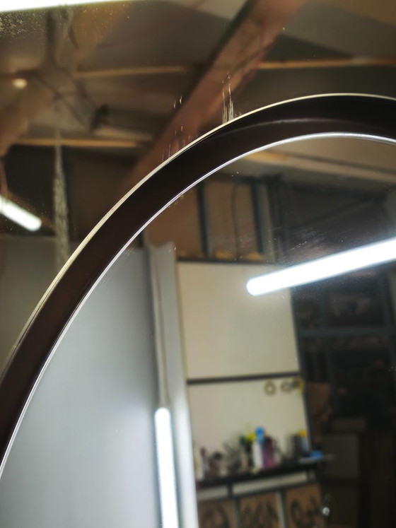 1970s Italian Space Age Smoked Glass and Circular Wall Mirror (photo 9 of 11)