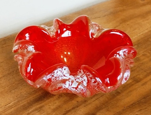 Vintage Candy Bowl in Ruby Glass with Silver Aventurine