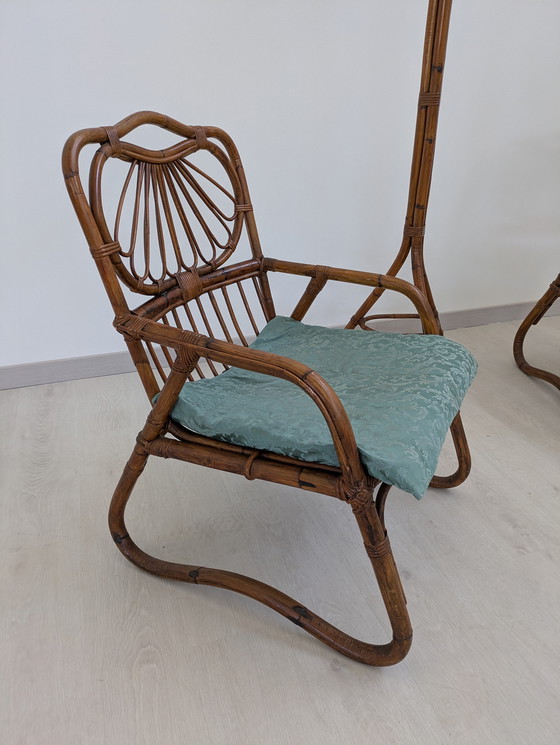 Image 1 of Salon en bambou - Fauteuils, table basse et porte-manteau - Vintage