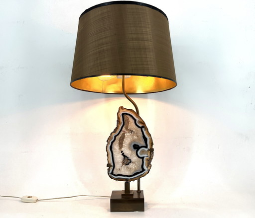 Lampe de table vintage en tranches d'agate en laiton, 1970