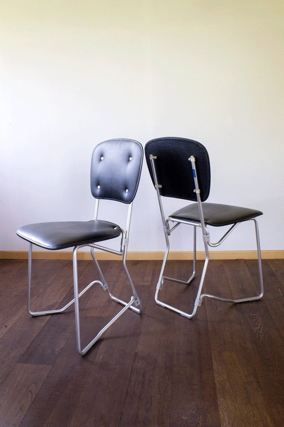 Image 1 of 5 x Aluflex Armin Wirth Black Skai Chairs 1950s