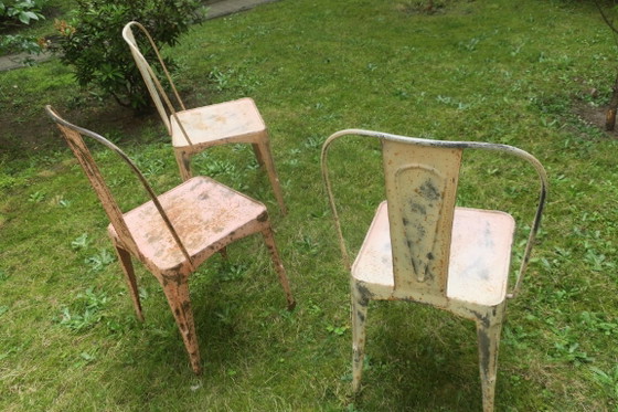 Set van 3 Art Nouveau Tolix geïnspireerde bistro-tuinstoelen – Metal (photo 7 of 10)
