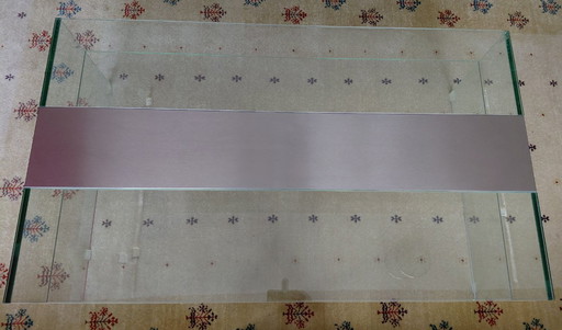 Tavolino da caffè in vetro trasparente con acciaio inossidabile al centro