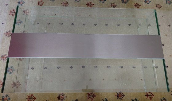 Image 1 of Tavolino da caffè in vetro trasparente con acciaio inossidabile al centro