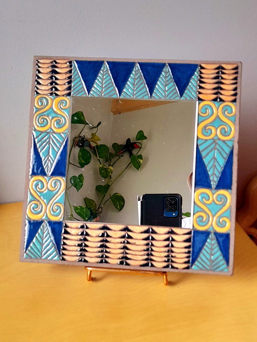 Enameled lava mirror 20x20cm