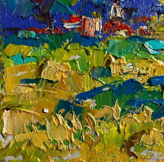 Image 1 of Original Oil Painting Day Field Landscape Fresh summer morning