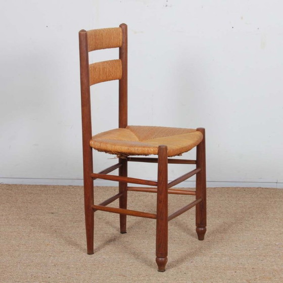 Image 1 of Set of 4 straw-seated wooden chairs, French work, 1950
