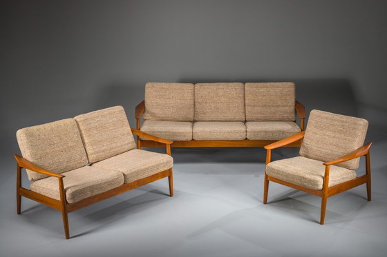 Image 1 of Deense moderne zitset in teakhout van Arne Vodder voor France & Søn, jaren 60, set van 3