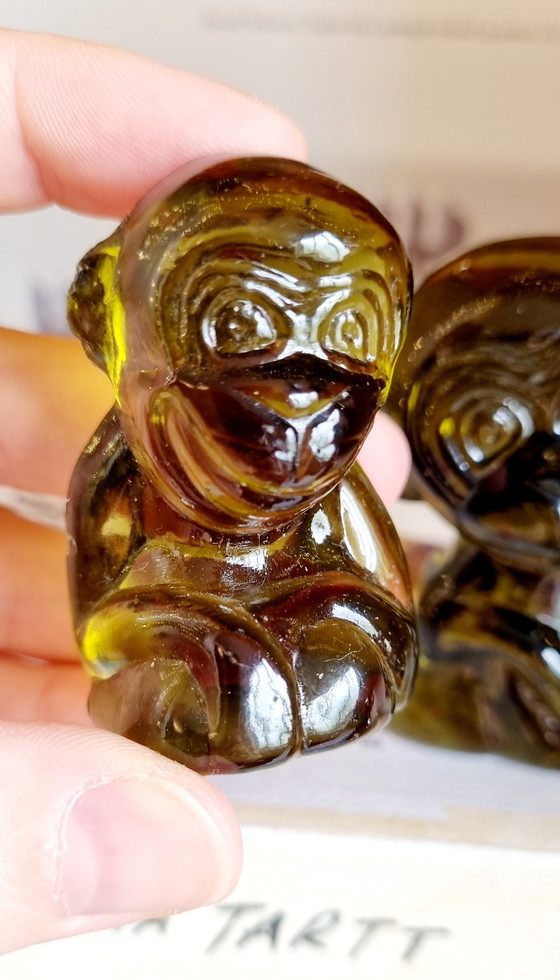 Image 1 of Vintage groen glazen apenbeeldje set van 4