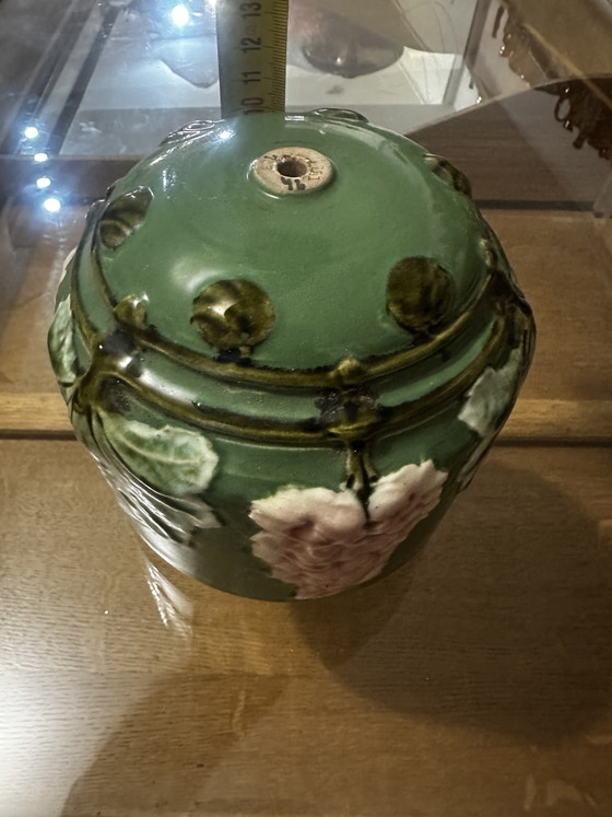 Art Nouveau lamp element in glazed ceramic with vine decoration, France, early 20th century (photo 11 of 13)