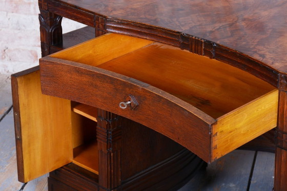 Restored Cubistic Writing Desk, Oak, Walnut, Revived Polish, Czech, 1910s – Metal, Wood (photo 12 of 21)