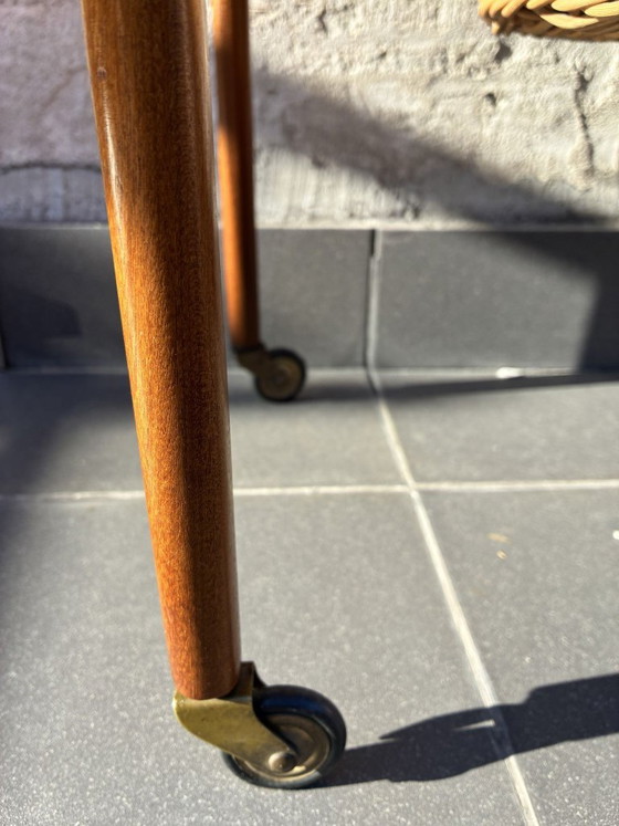 Tavolo da cucito danese in teak con cesto in vimini, anni '60, Tavolini, Legno, Marrone, 1960 (foto 4 di 7)