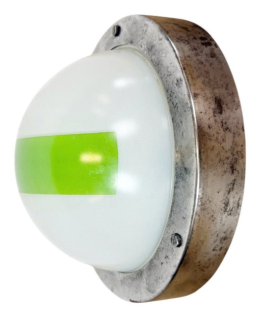 Lampe murale ou plafonnier d'urgence vintage, années 1970 – wandlampen, Glass, Iron