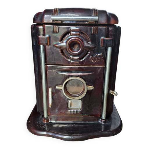 Antiker Godin Art-Deco-Gusseisenofen, auberginefarbene Emaille – decoratieve objecten, Cast Iron