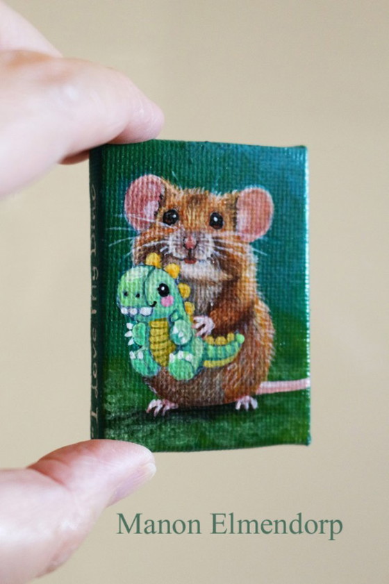 Image 1 of Unique Hand-Painted Little Mouse & Dino Plush Toy