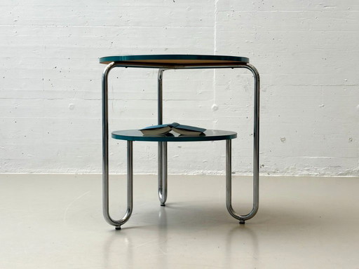 Bauhaus loop table with petrol-colored Resopal coating, 1960s