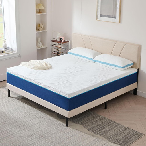 Hiimgo Matelas 140x190x16cm, Matelas en Mousse à Mémoire de Forme, Fermeté Moyenne,7 Zones de Confort, Soutien Parfait, Réversib