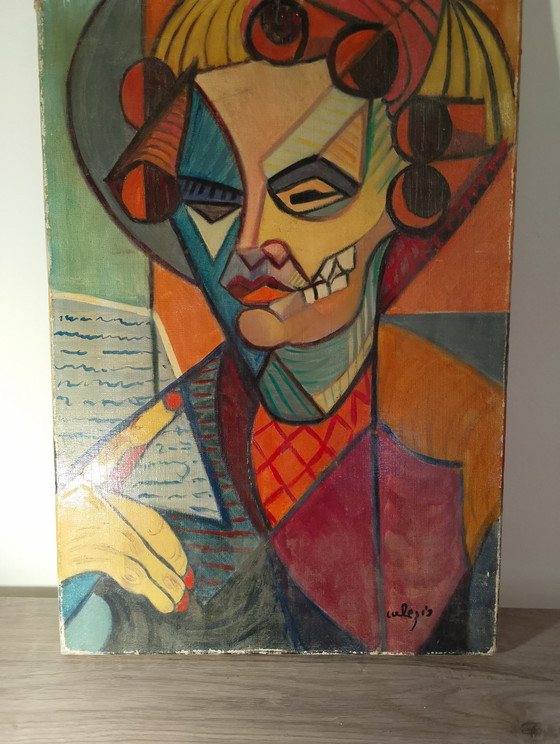Image 1 of Neo-Cubist portrait by L. Calezis, Provençal school, Aubagne, Marseille, France, oil on canvas
