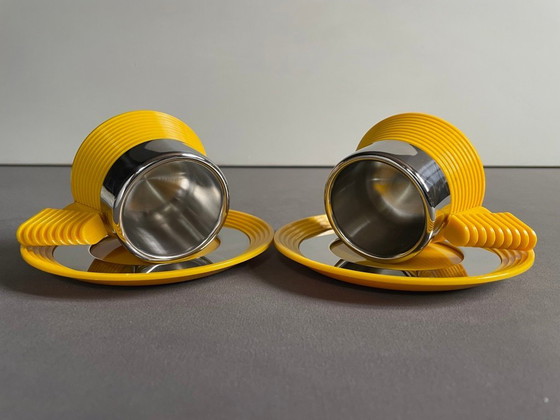 Image 1 of Service à café expresso Carlo Giannini des années 1970, modèle "Star Trek Enterprise". Acier inoxydable et polyamide jaune. Rare