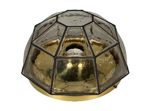 1960s/70s ceiling lamp, Glashütte Limburg, Germany, Plafoniere, glass & metal