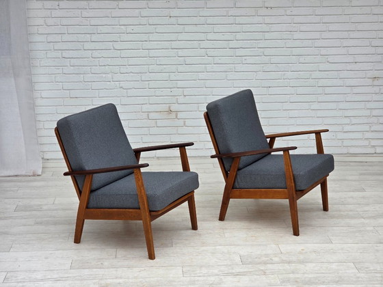 Image 1 of Años 70, pareja de sillones daneses, retapizados, muebles de lana, madera de teca y roble.