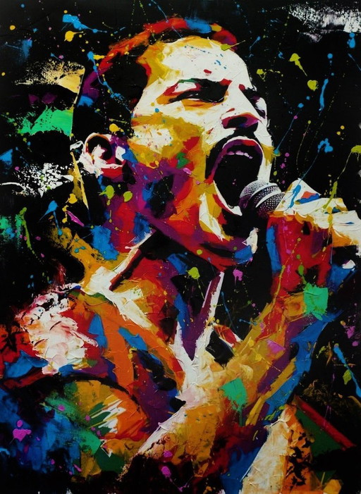 Alberto RICARDO - Freddie Mercury Original - Artist Canvas – schilderijen tekeningen