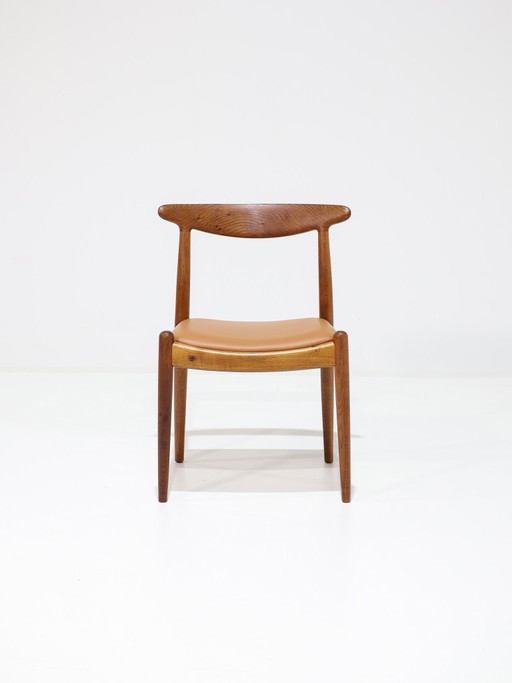 Hans J. Wegner W1 Chaise Chêne Cuir C.M. Madsen Années 1950 – Hans Wegner, eetkamerstoelen, Leather, Wood, Vintage