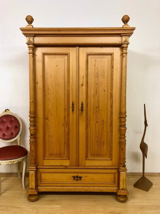 Softwood wardrobe, farmhouse wardrobe, antique wardrobe, Gründerzeit wardrobe, country-style wardrobe, hall wardrobe circa 1890